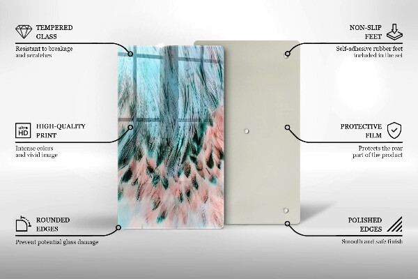 Üveg vágódeszka Boho madártollak