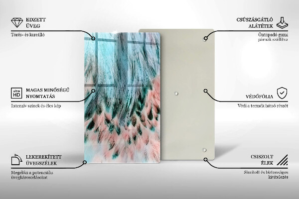 Üveg vágódeszka Boho madártollak