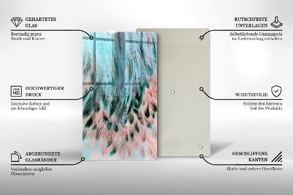 Üveg vágódeszka Boho madártollak