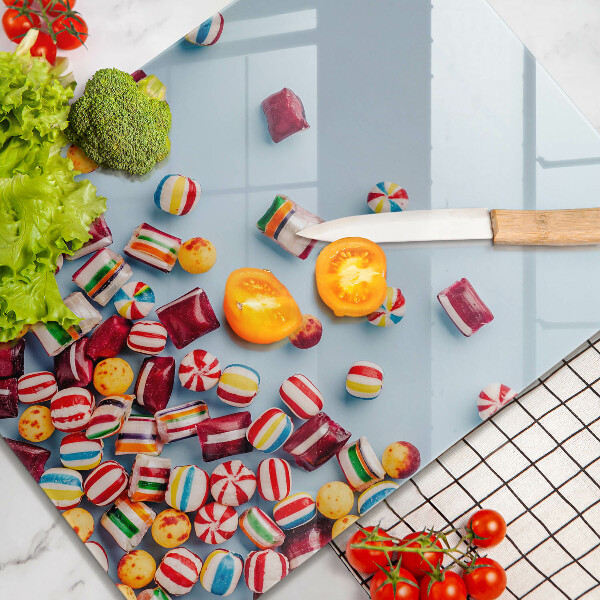 Üveg vágódeszka Színes cukorkák