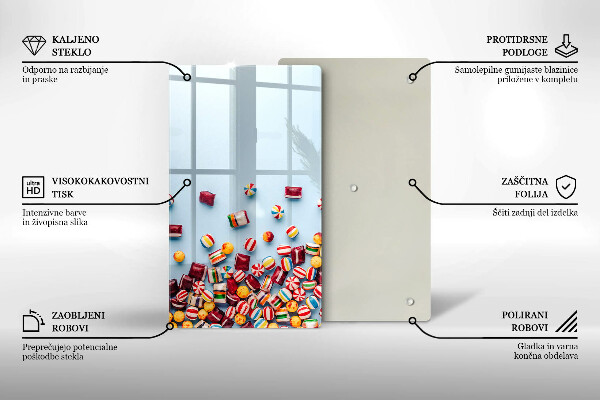 Üveg vágódeszka Színes cukorkák