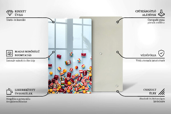 Üveg vágódeszka Színes cukorkák