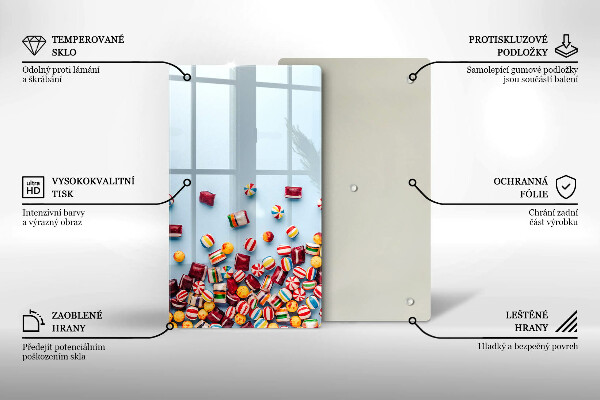 Üveg vágódeszka Színes cukorkák