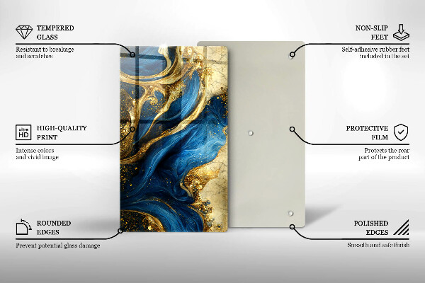 Üveg vágódeszka Kék és arany márvány