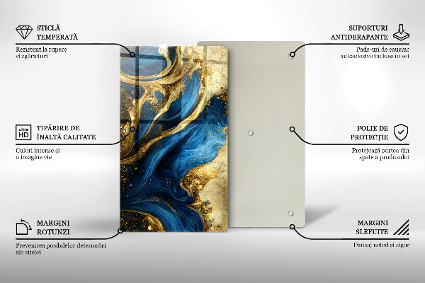 Üveg vágódeszka Kék és arany márvány