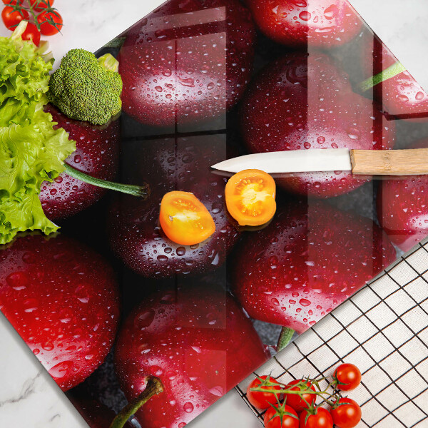 Üveg vágódeszka Közeli kép a cseresznye