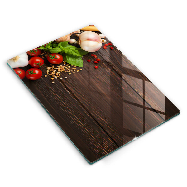 Üveg vágódeszka Zöldségek az asztalon