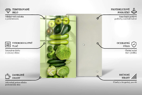Üveg vágódeszka Zöld gyümölcsök és zöldségek