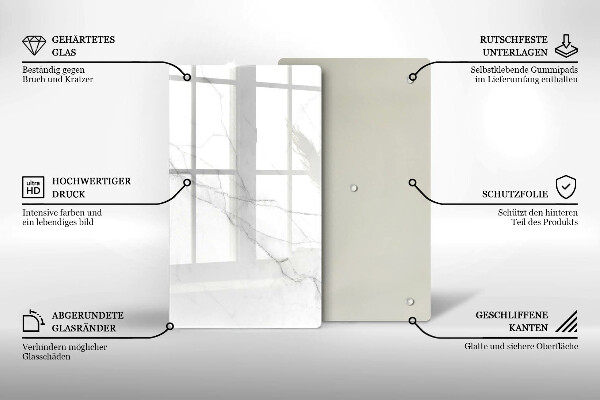 Üveg vágódeszka Finom fehér márvány