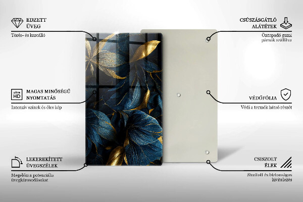 Üveg vágódeszka Dekoratív levelek arannyal