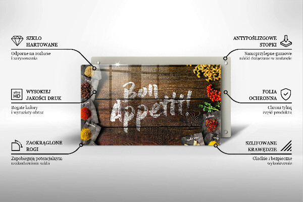 Üveg vágódeszka Bon Appetit feliratos táblák