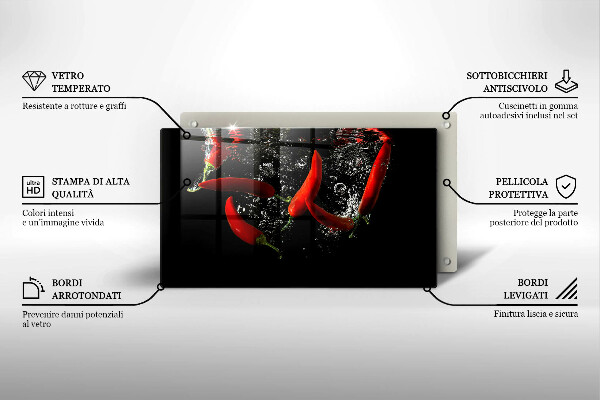 Üveg vágódeszka Chili paprika vízben