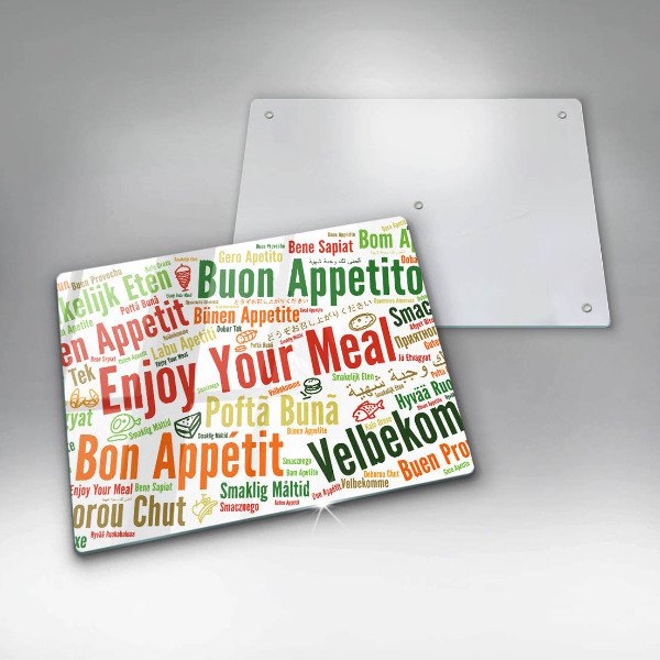 Üveg vágódeszka Feliratok Jó étvágyat nyelvek