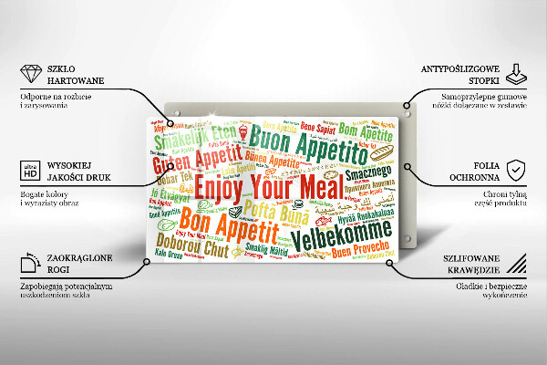 Üveg vágódeszka Feliratok Jó étvágyat nyelvek