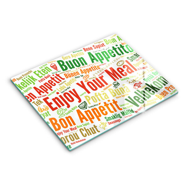 Üveg vágódeszka Feliratok Jó étvágyat nyelvek