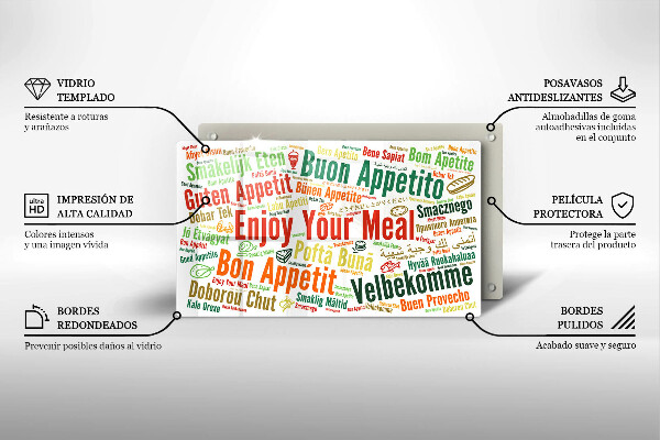 Üveg vágódeszka Feliratok Jó étvágyat nyelvek