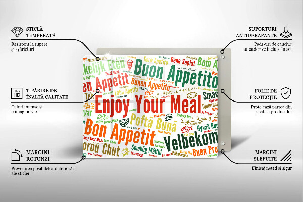 Üveg vágódeszka Feliratok Jó étvágyat nyelvek
