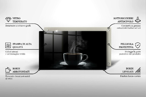 Üveg vágódeszka Forró csésze kávé