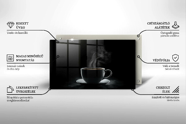 Üveg vágódeszka Forró csésze kávé