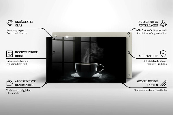 Üveg vágódeszka Forró csésze kávé