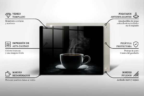 Üveg vágódeszka Forró csésze kávé