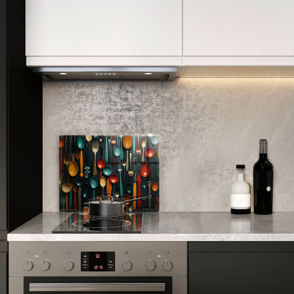 Üveg vágódeszka Színes kanalak és villák