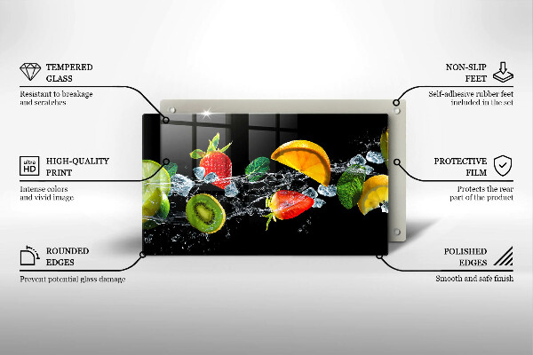 Üveg vágódeszka Gyümölcsök vízben