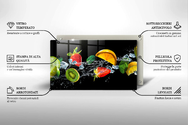 Üveg vágódeszka Gyümölcsök vízben