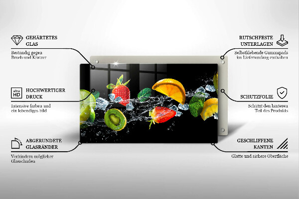 Üveg vágódeszka Gyümölcsök vízben