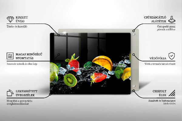 Üveg vágódeszka Gyümölcsök vízben