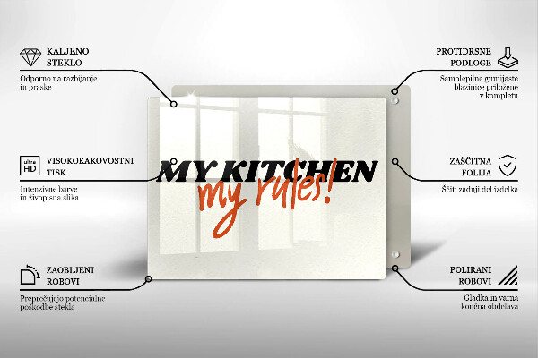 Üveg vágódeszka My kitchen my rules