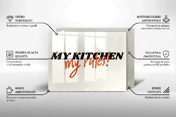 Üveg vágódeszka My kitchen my rules