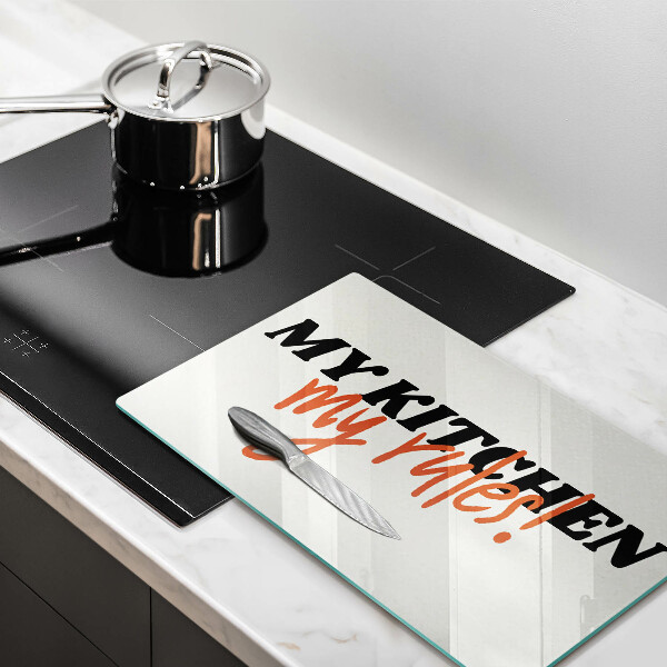 Üveg vágódeszka My kitchen my rules