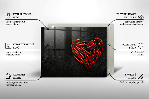 Üveg vágódeszka Chili paprika szív