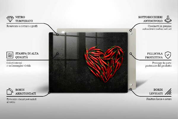 Üveg vágódeszka Chili paprika szív