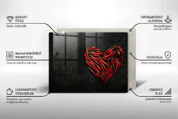 Üveg vágódeszka Chili paprika szív