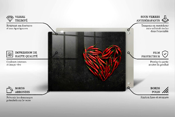 Üveg vágódeszka Chili paprika szív