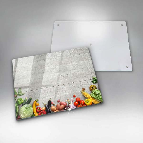 Üveg vágódeszka Zöldségek a táblákon