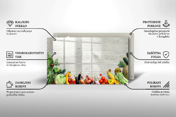 Üveg vágódeszka Zöldségek a táblákon