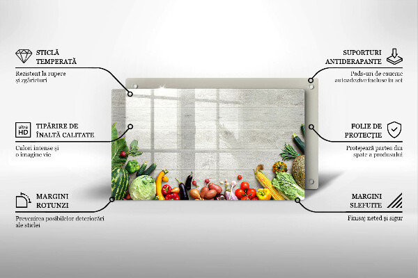 Üveg vágódeszka Zöldségek a táblákon