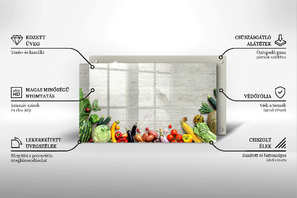 Üveg vágódeszka Zöldségek a táblákon