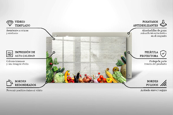 Üveg vágódeszka Zöldségek a táblákon