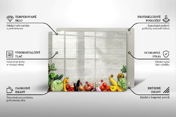 Üveg vágódeszka Zöldségek a táblákon