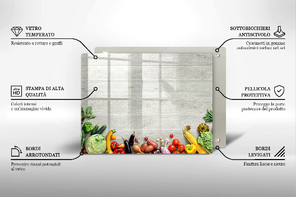 Üveg vágódeszka Zöldségek a táblákon