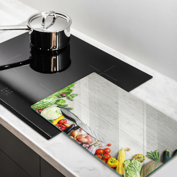 Üveg vágódeszka Zöldségek a táblákon