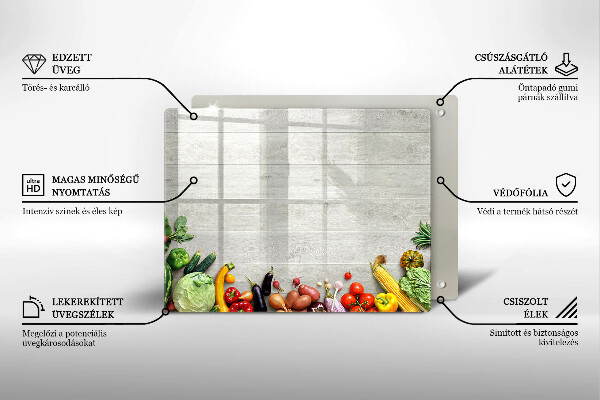 Üveg vágódeszka Zöldségek a táblákon