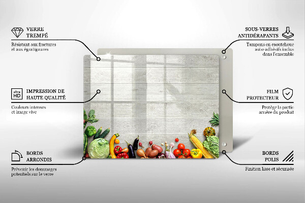Üveg vágódeszka Zöldségek a táblákon