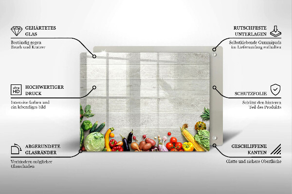 Üveg vágódeszka Zöldségek a táblákon
