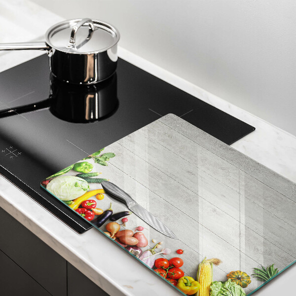 Üveg vágódeszka Zöldségek a táblákon