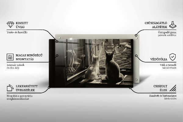 Üveg vágódeszka Macskák város és ablak